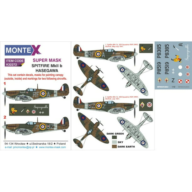 Montex Super Mask 1:32 Spitfire Mk.IIb for Hasegawa Kit Spraying Stencil #K32272